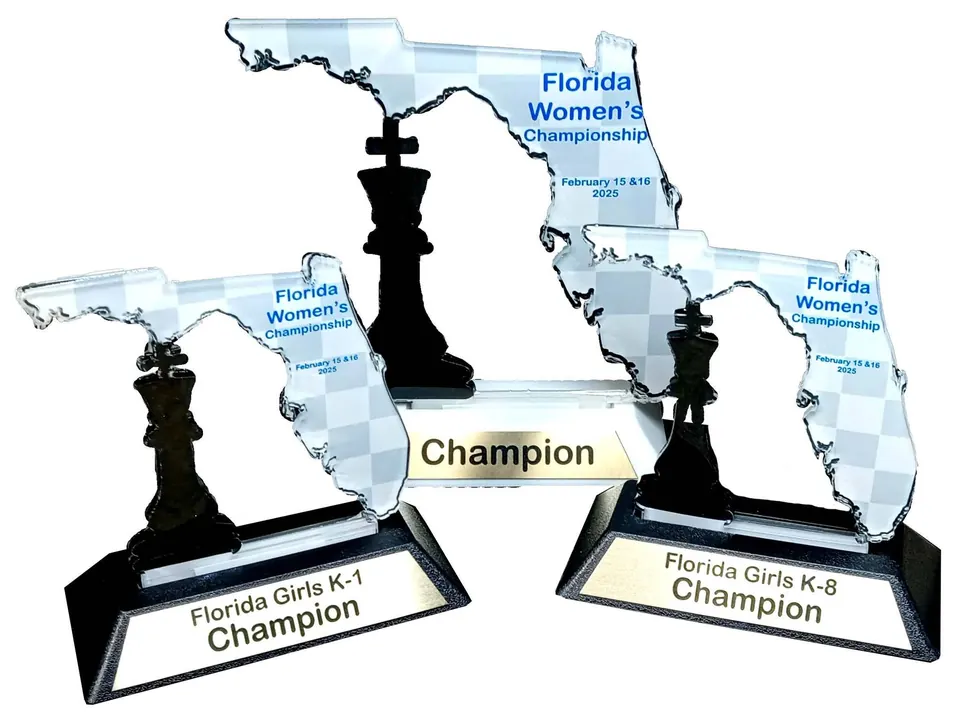 Florida-shaped acrylic chess champion awards
