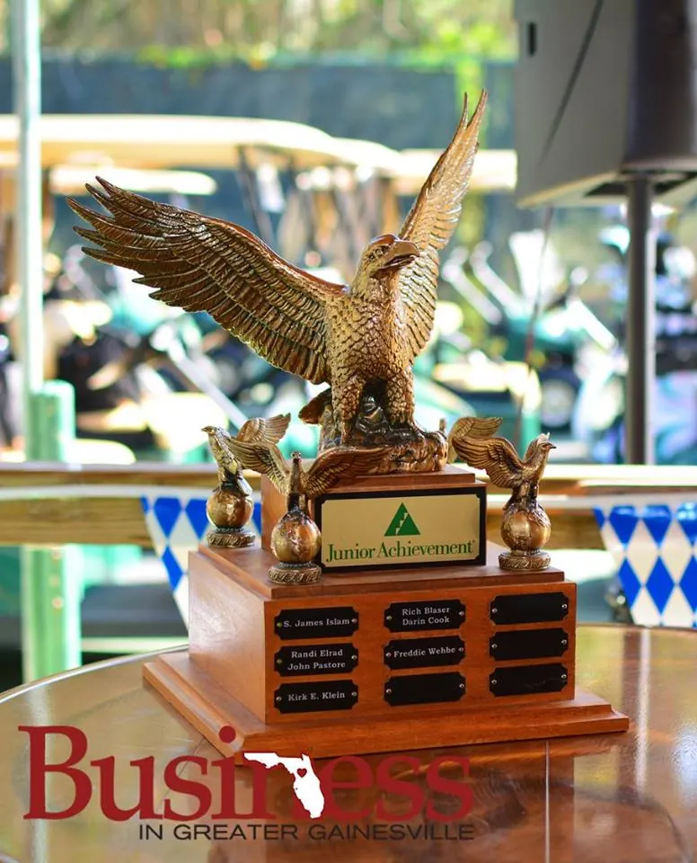 Bronze eagle perpetual trophy with engraved name plates