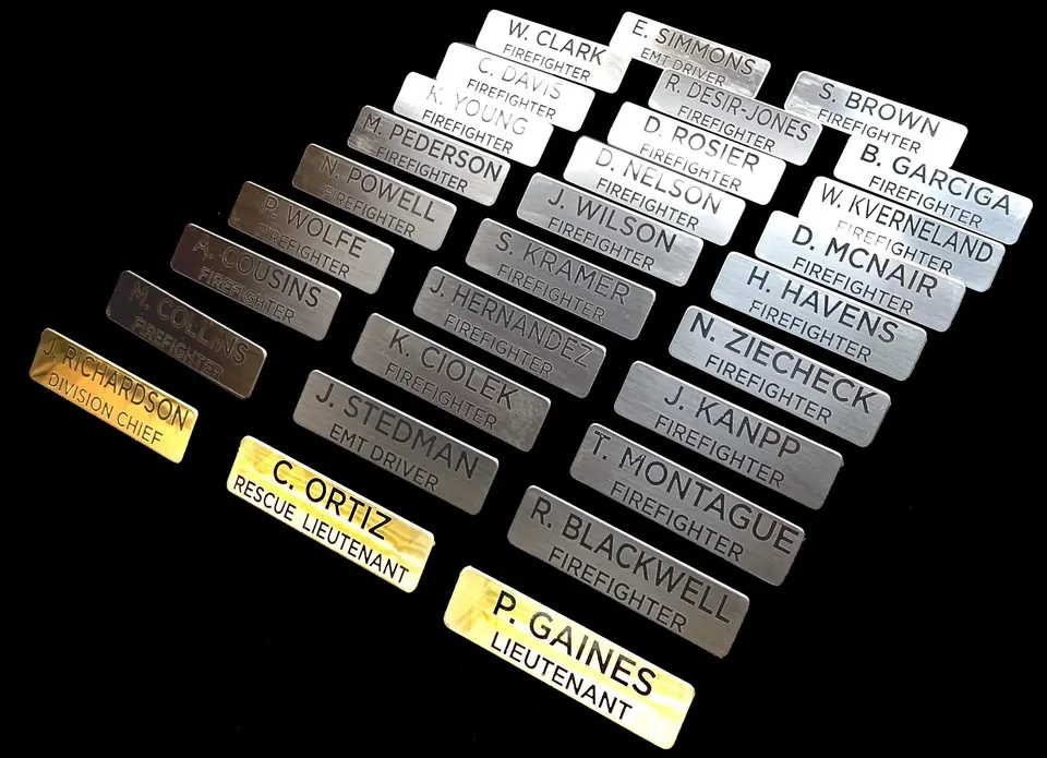 Engraved metal name bars for uniforms