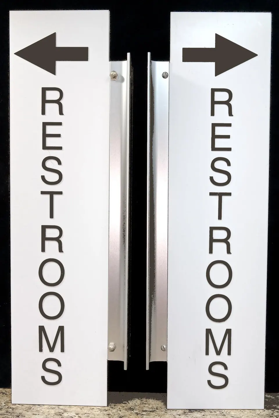 Engraved directional restroom signs