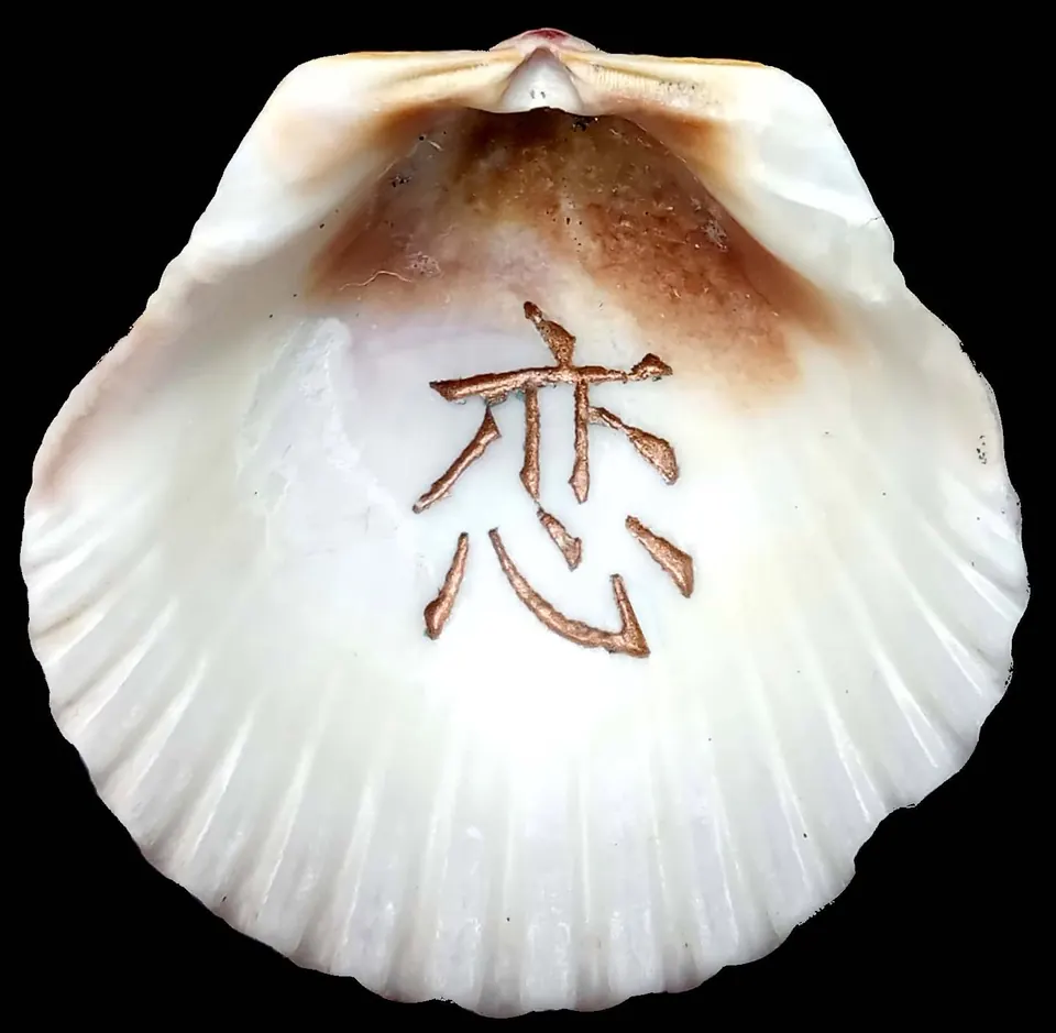 Scallop shell engraved with a Japanese character