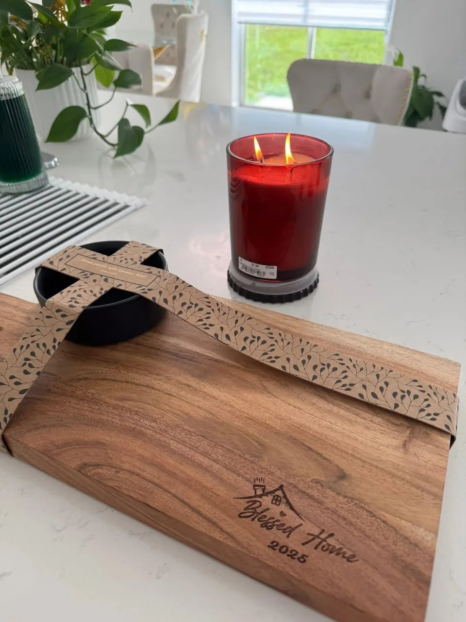 Walnut serving board engraved with a family name