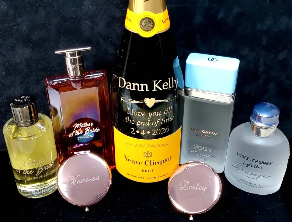 Perfume bottles and compacts personalized with names